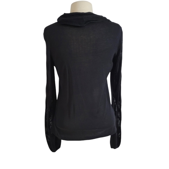 Escada Black Cowl Neck Open Crochet Sleeve Sweater - Picture 5 of 9